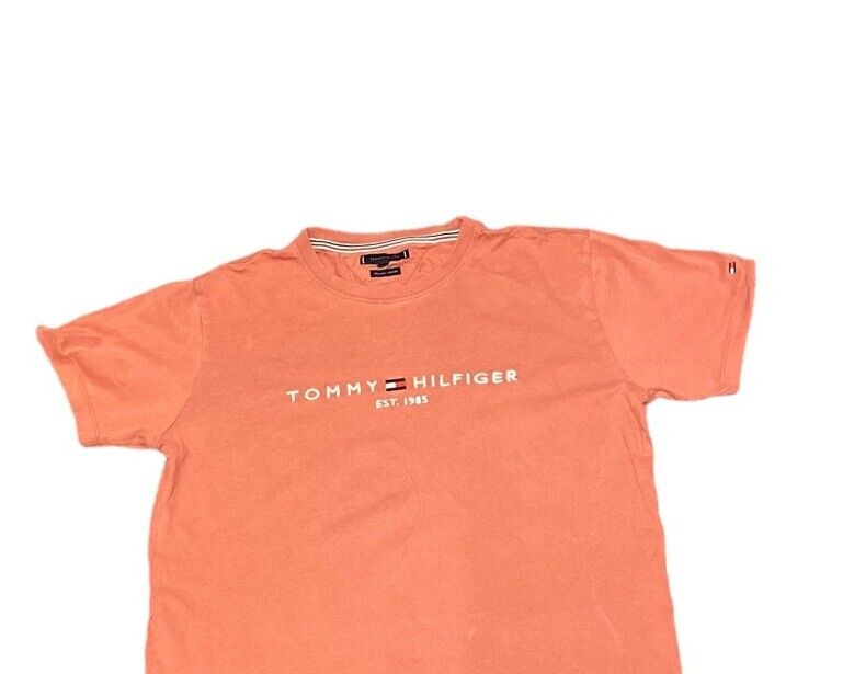 Tommy Hilfiger Peach T-Shirt Black Mens L Chest Logo