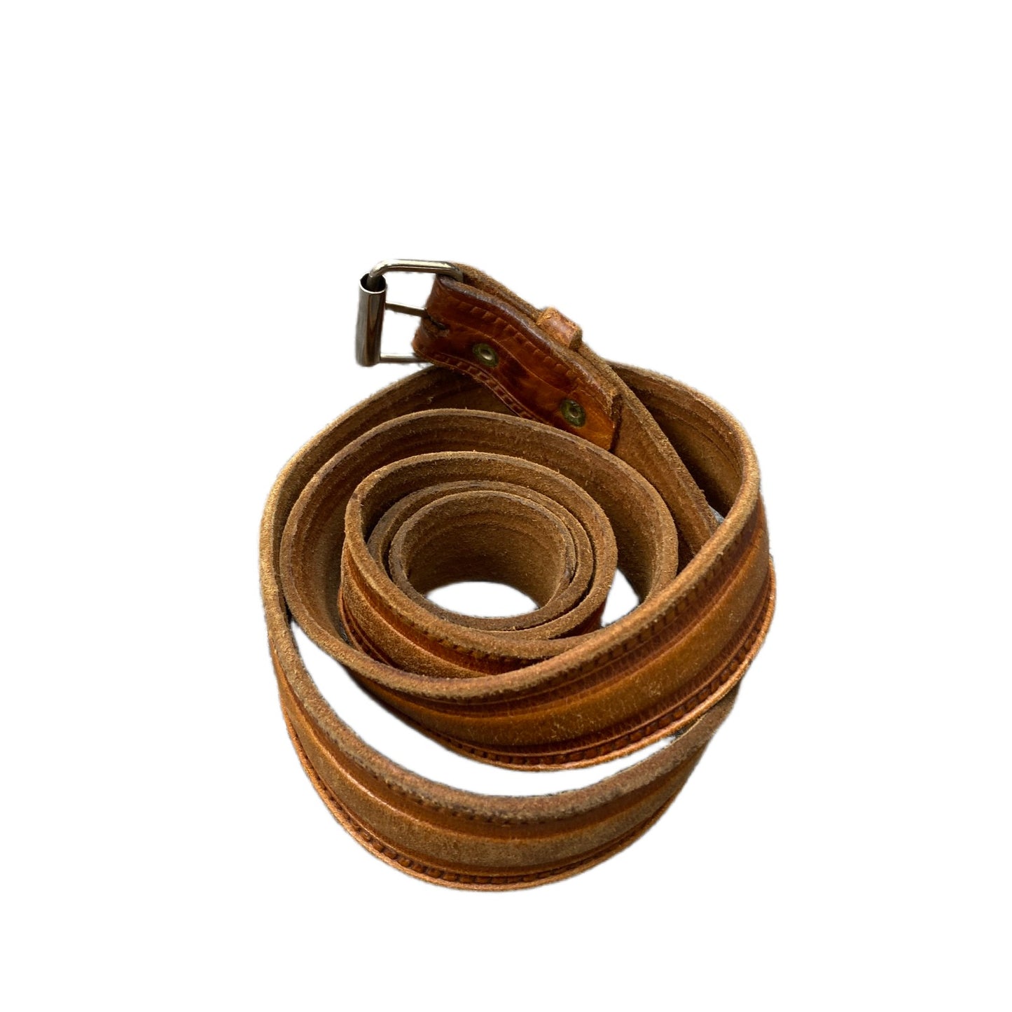 Vintage Waist Belt Mens Brown Leather Adjustable Silver Roller Buckle 48 Inches
