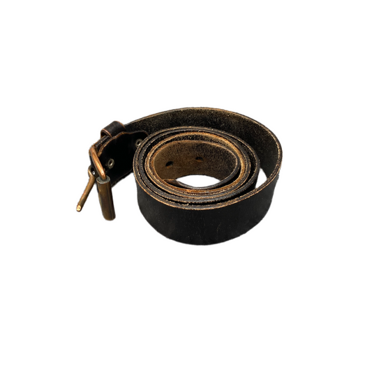 Waist Belt Mens Black Leather Adjustable Brass Pin Buckle 44 inches