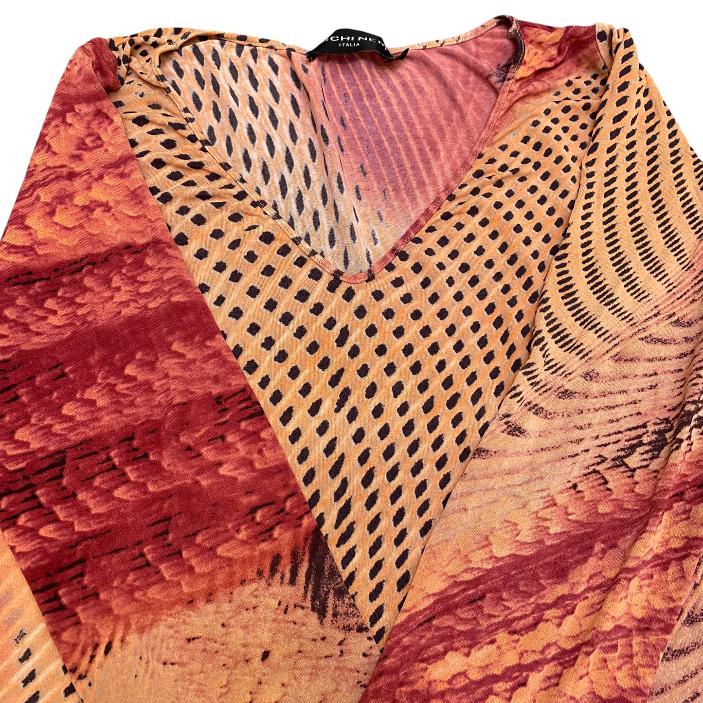 Occhi Neri Blouse Top Women S Orange Snake Print Long Sleeve Round Neck Pullover
