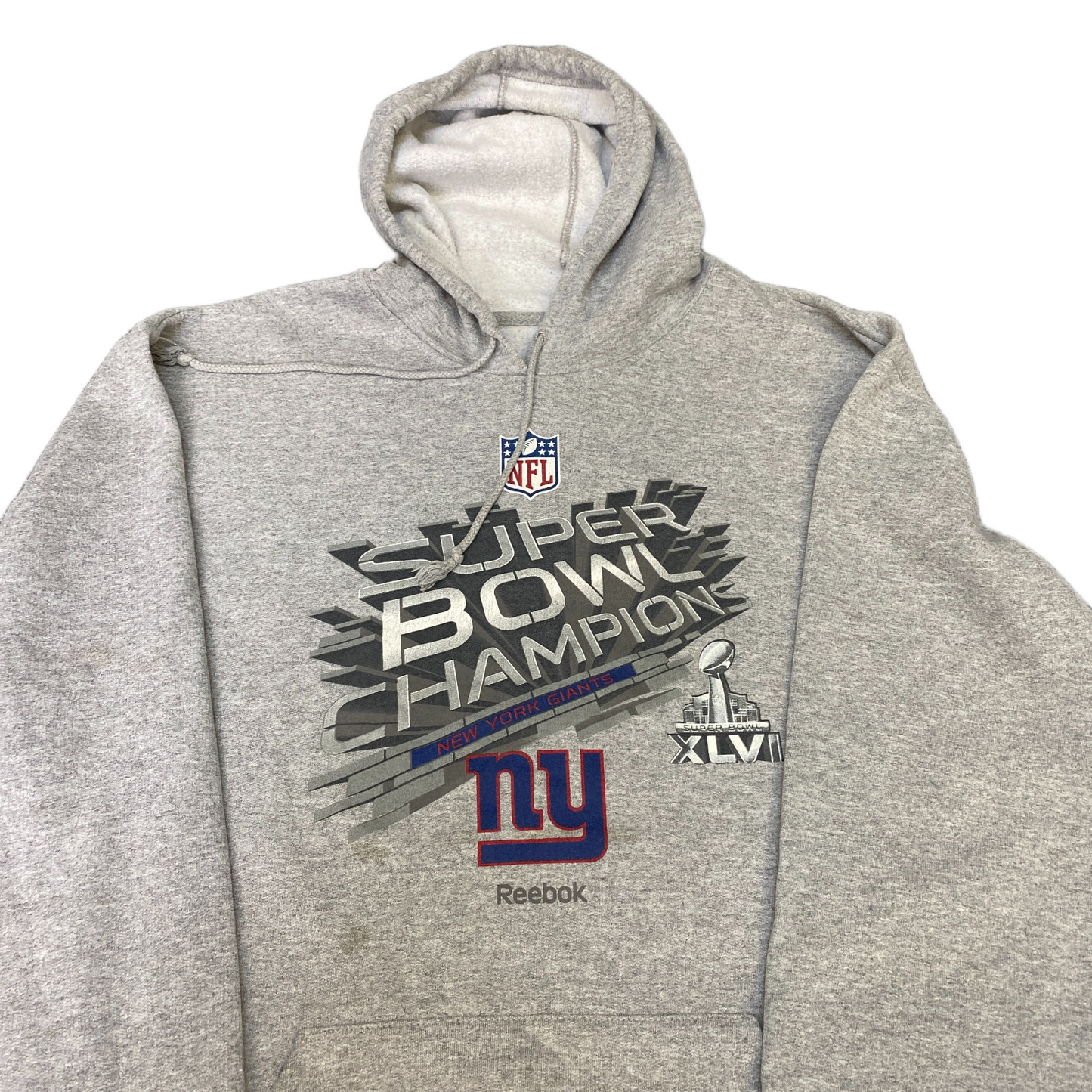 NFL New York Giants Reebok Football Hoodie Mens Large Grey Graphic Logo Pullover