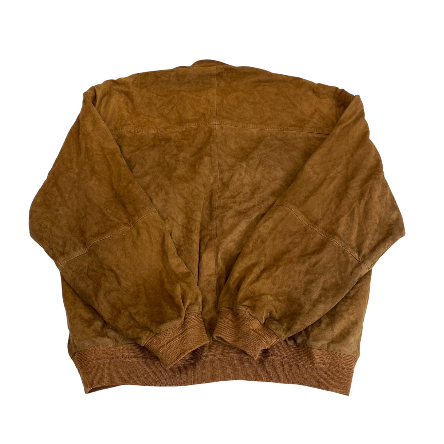 Bomber Jacket Mens L Brown Suede Leather Flap Pockets Long Sleeve Full Zipper