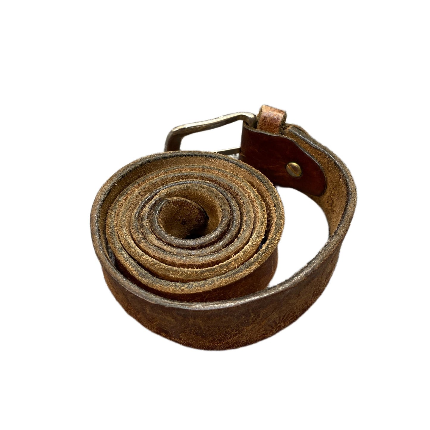 Waist Belt Mens Rugged Brown Leather Adjustable Silver Pin Buckle 39 inches
