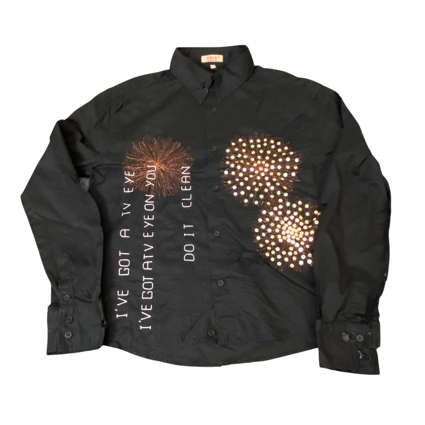 Free Wave Shirt Mens L Black Sequins Regular Fit Long Sleeve Collar Button Down