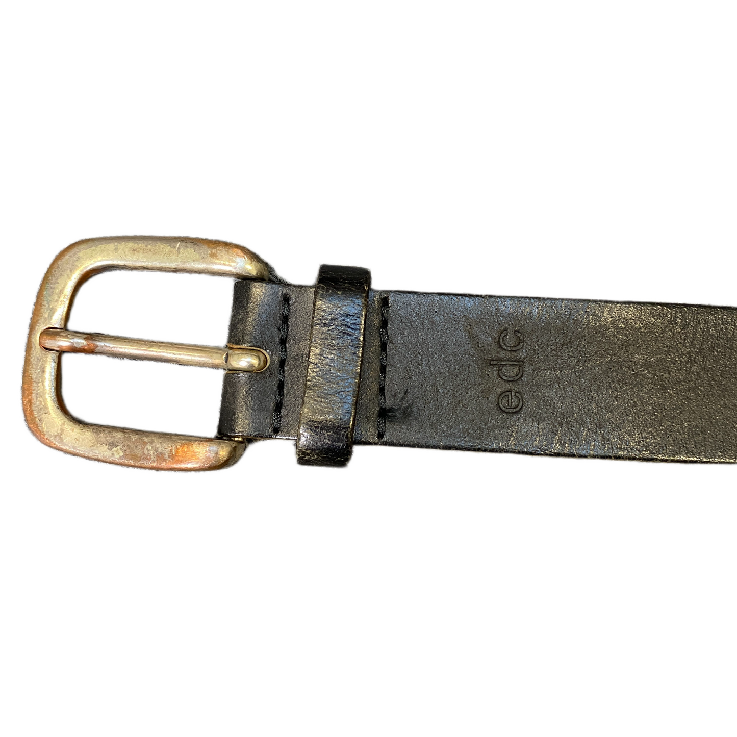 EDC Waist Belt Mens Black Leather Adjustable Brass Pin Buckle 41 Inches