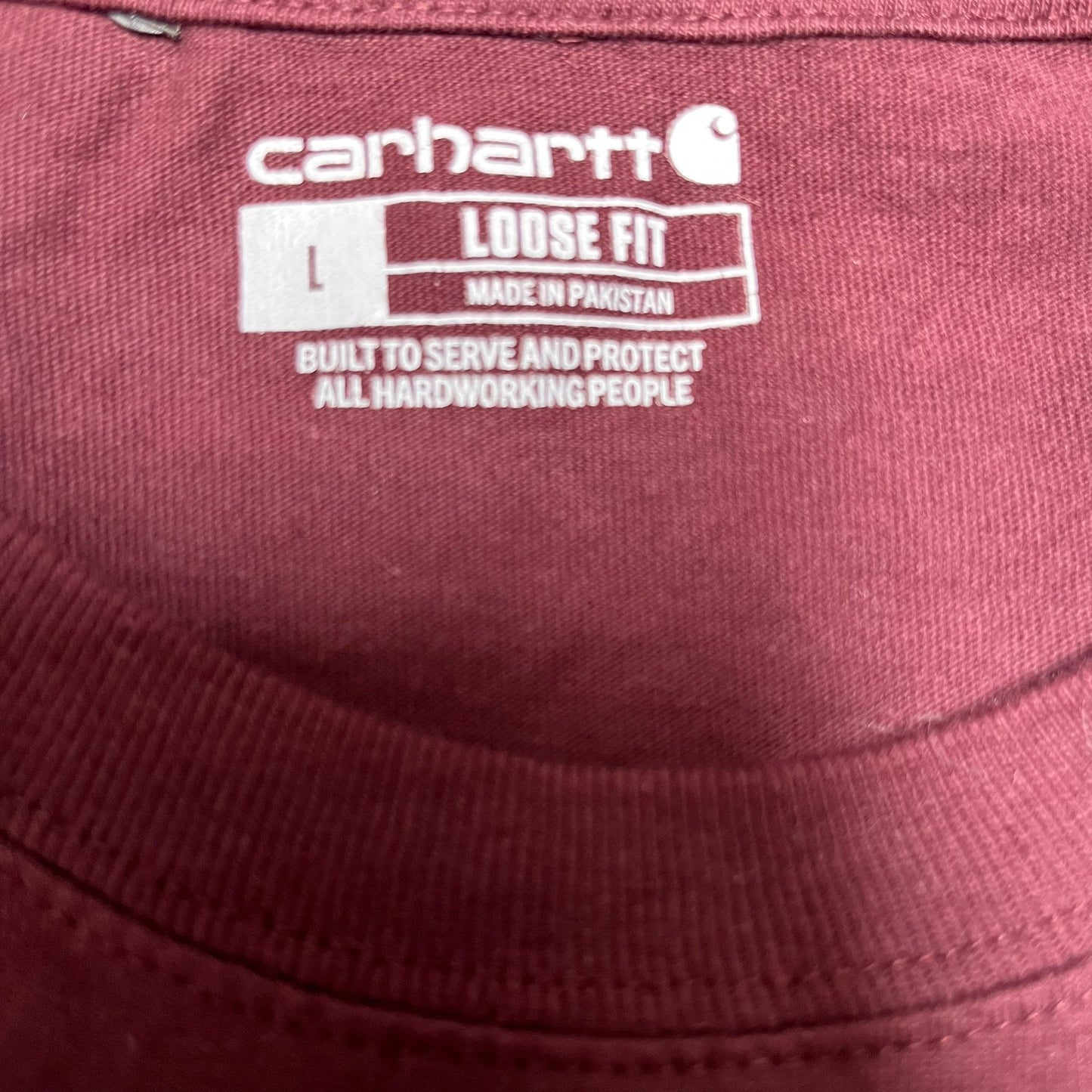 Carhartt Pocket T-Shirt Mens Large Maroon Loose Fit Long Sleeve Workwear Tee