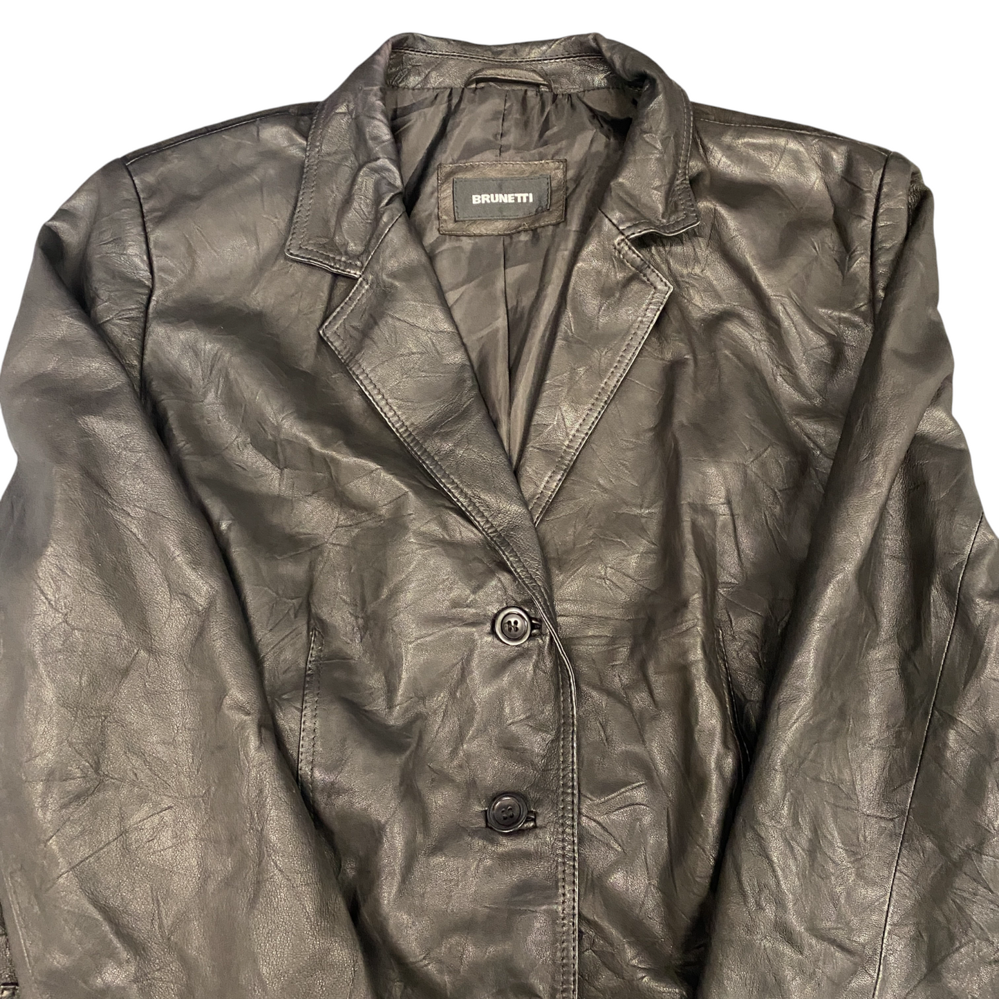 Brunetti Faux Leather Blazer Jacket Womens L Black Notch Lapel Single Breasted