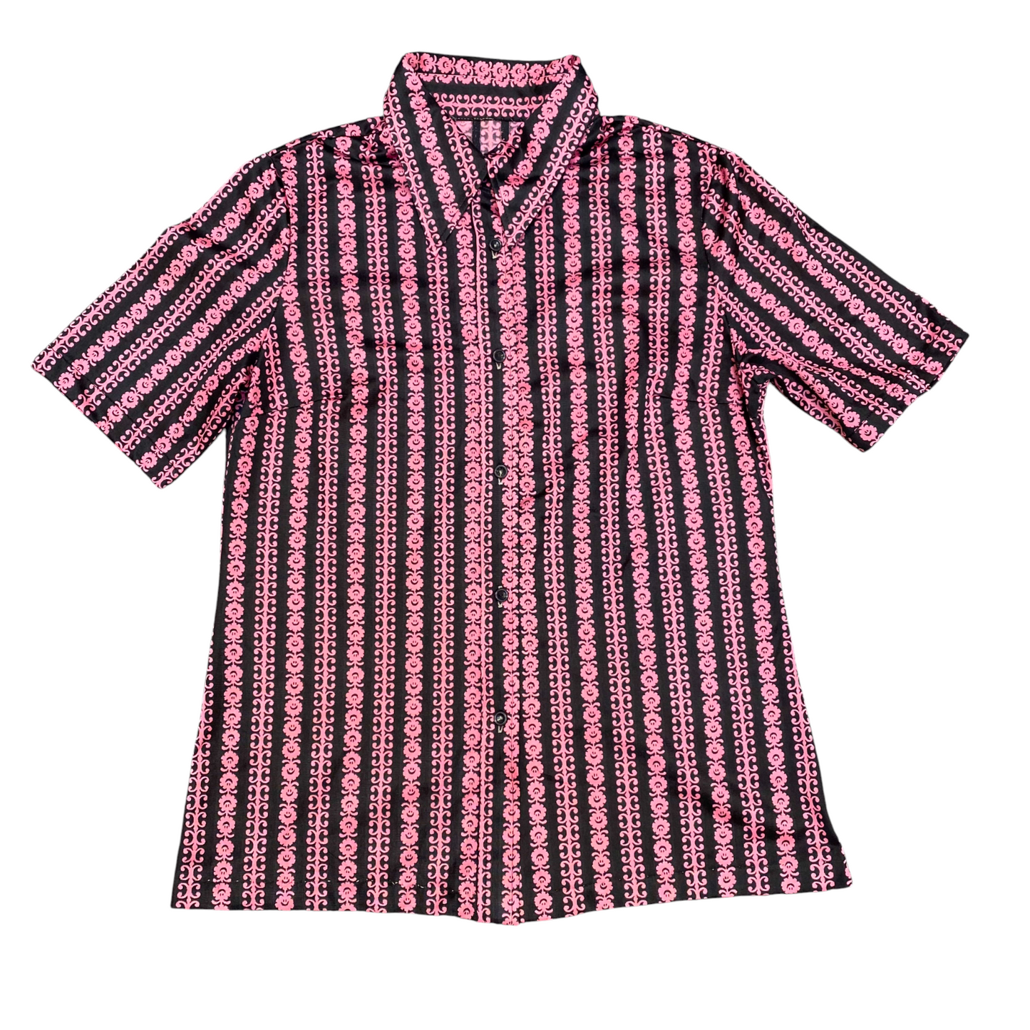 Womens Shirt Top S Black Pink Floral Casual Short Sleeve Collared Button Down
