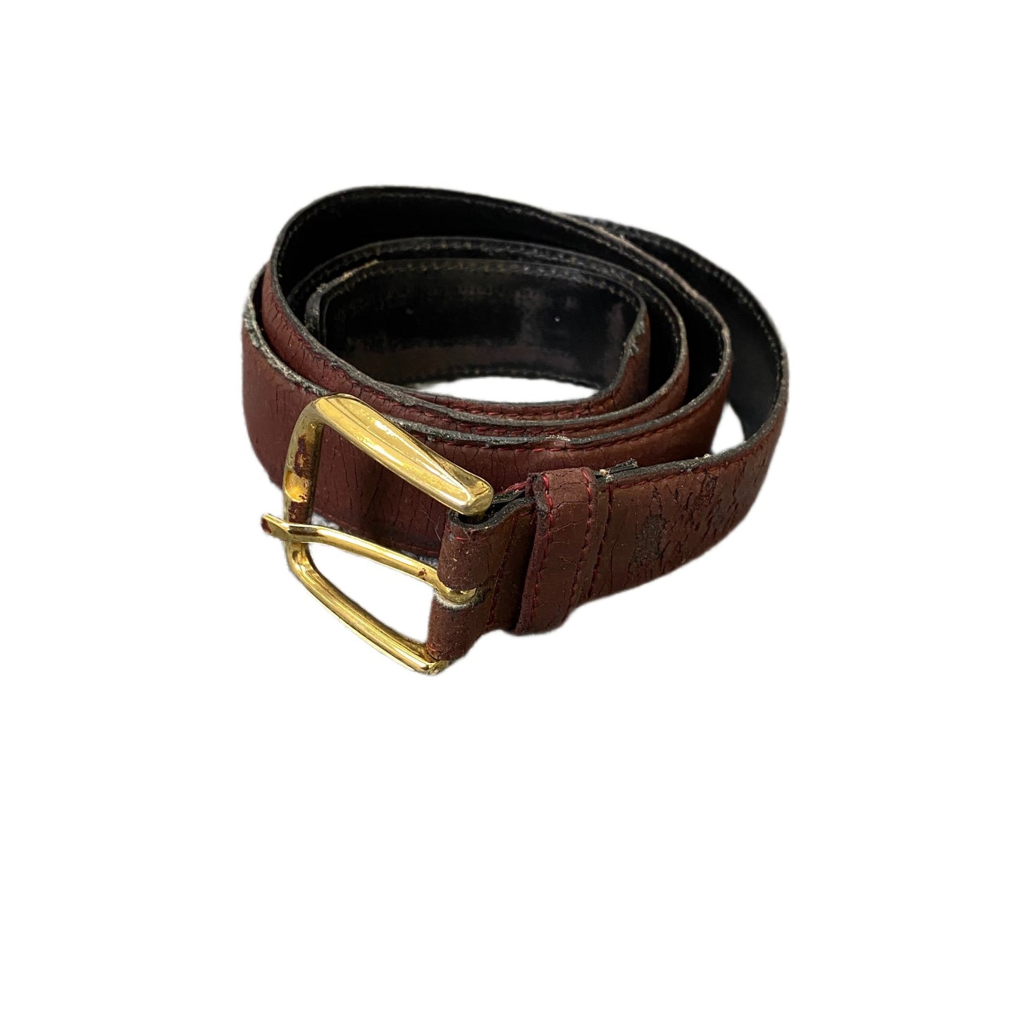 Vintage Waist Belt Men Brown Handmade Leather Gold Tone Buckle 42.5 inches