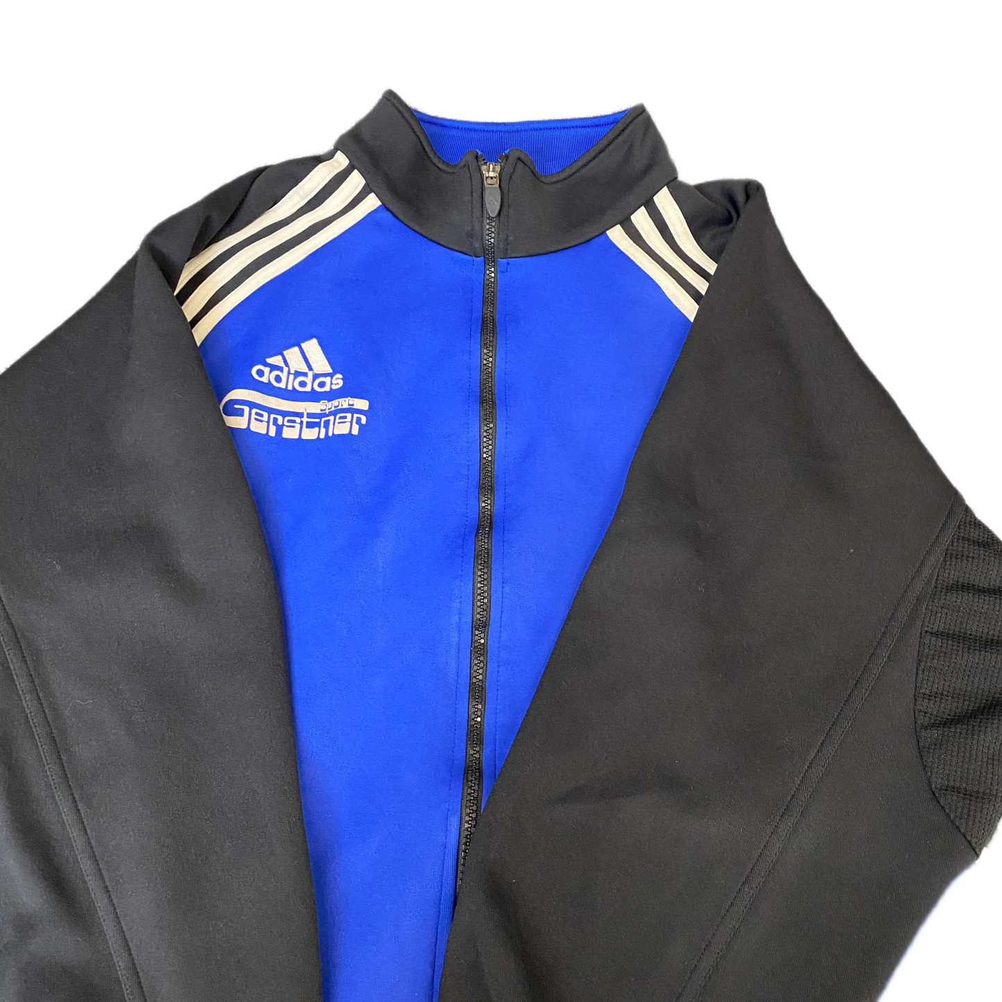 Vintage Adidas Track Jacket Mens XL Blue Black Long Sleeve Mesh Elbow Full Zip