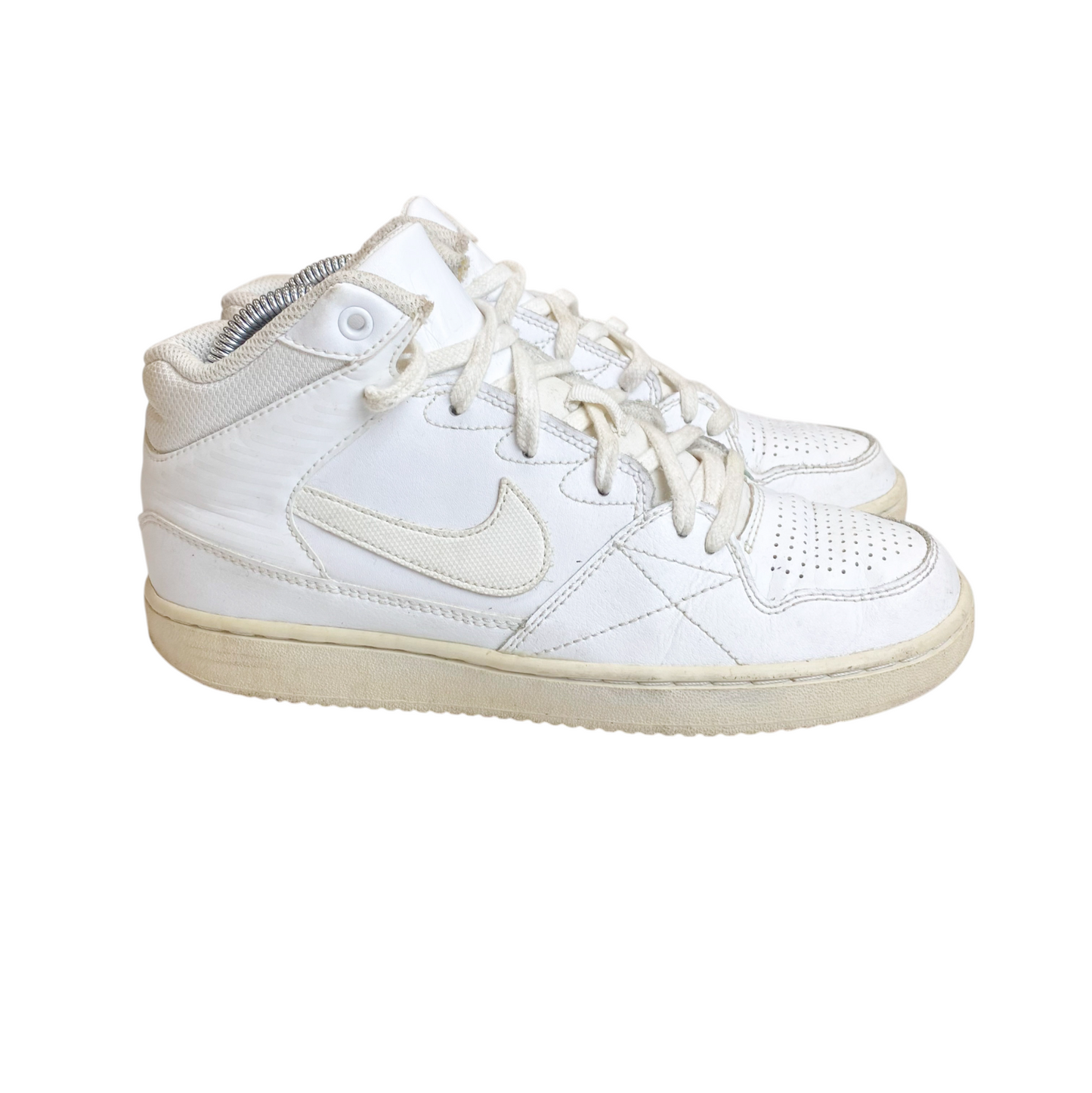 Nike Airs Running Sneakers Youth Boys 4.5 White Leather Upper Mid Top Lace Up