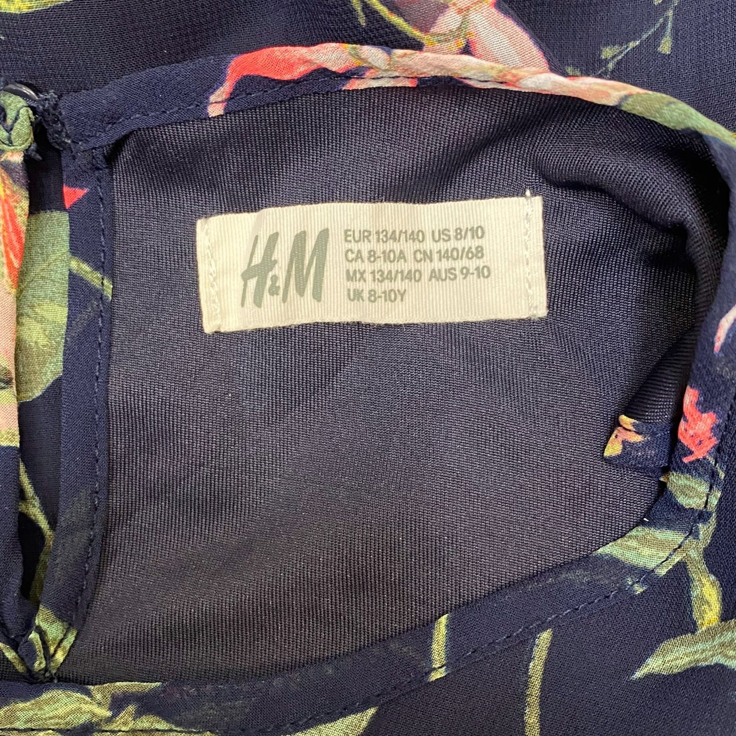 H&M Tank Dress Girls S Blue Floral Pleated Sleeveless Round Neck Keyhole Back