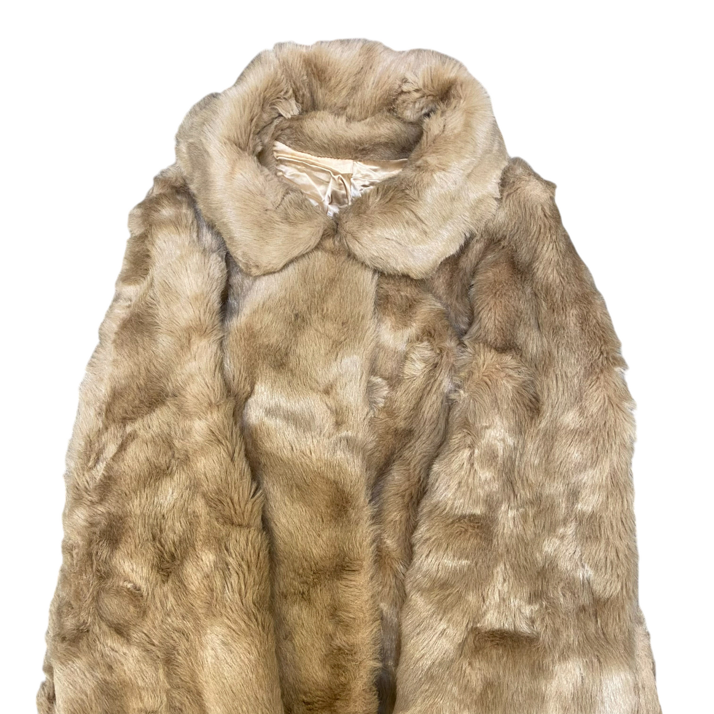 Sears Fashion Mink Faux Fur Jacket Women Medium Beige Lined Long Sleeve Collared