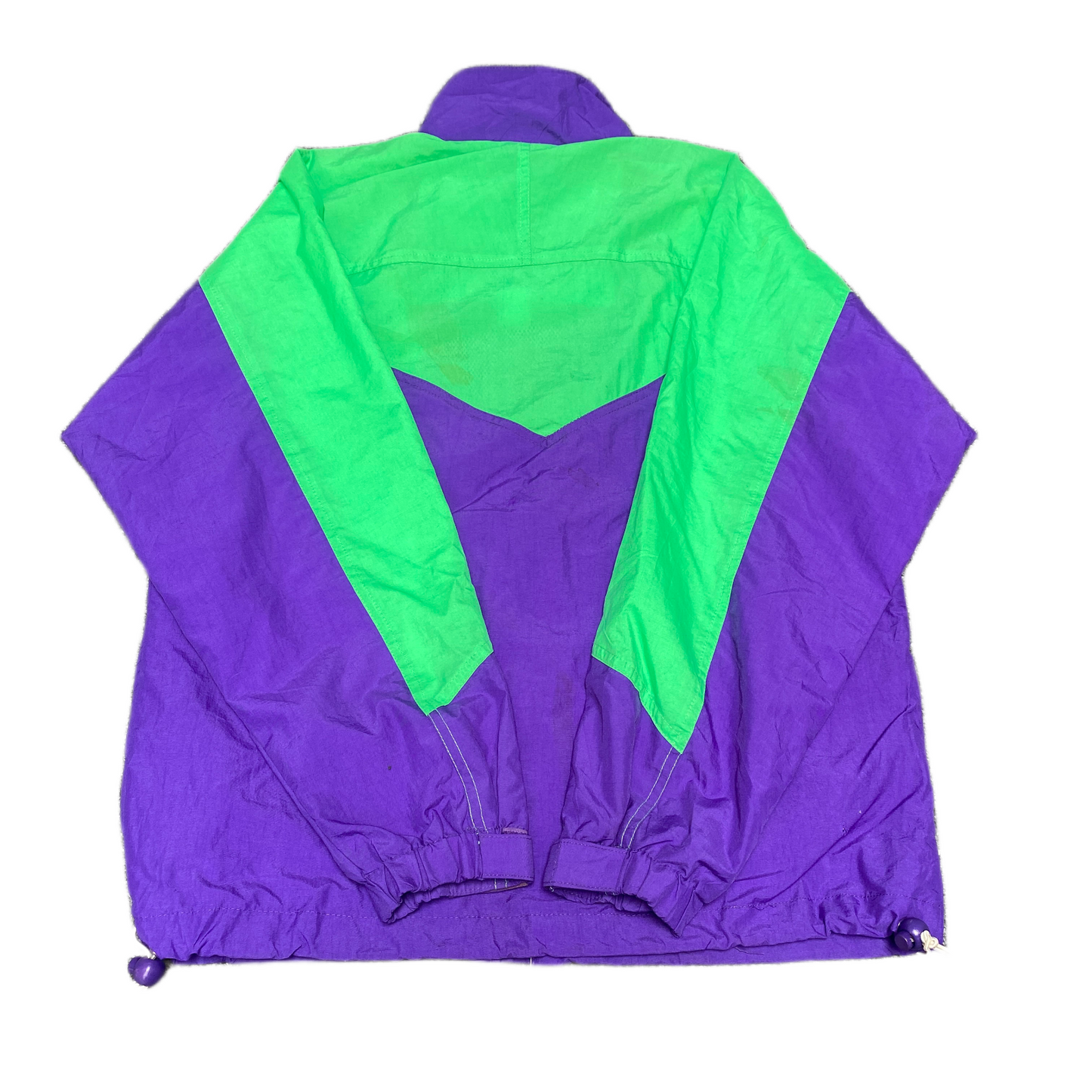 Omega Ski Jacket Women's M Purple Green Drawcord Hem Windbreaker Snap Inside Zip