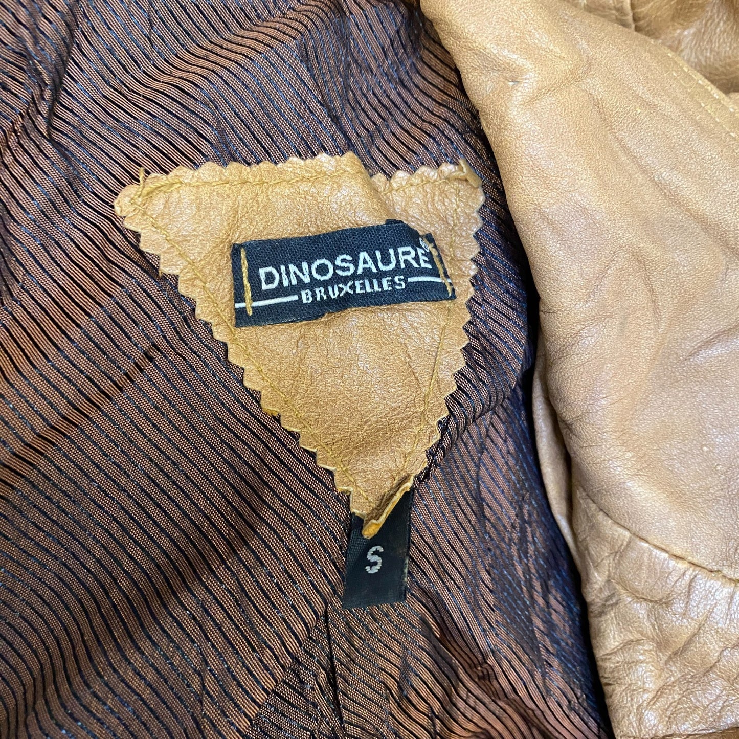 Dinosaures Bruxelles Genuine Leather Blazer Jacket Women Small Brown Notch Lapel