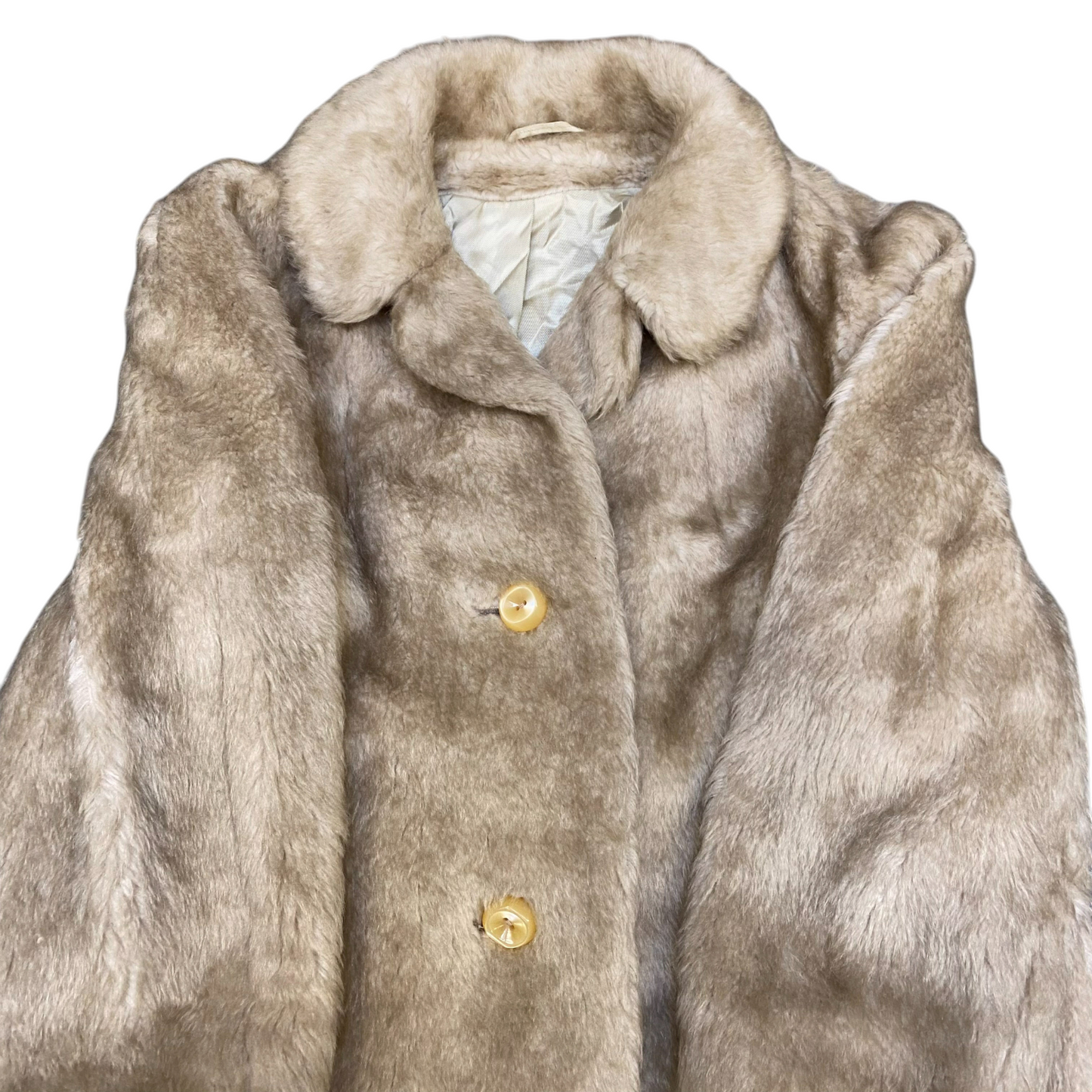 VEB Treffmodell BERLIN Faux Fur Coat Women Large Beige Lined Collar Button Front