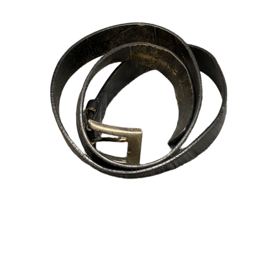 Vintage Waist Belt Mens Black Leather Adjustable Silver Pin Buckle 41.5 inches