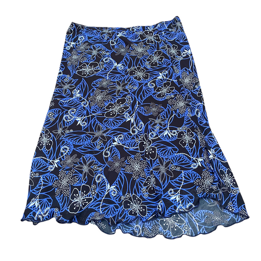 Daxon A-Line Maxi Skirt Womens L Black Blue Floral Print Lined Elastic Waist