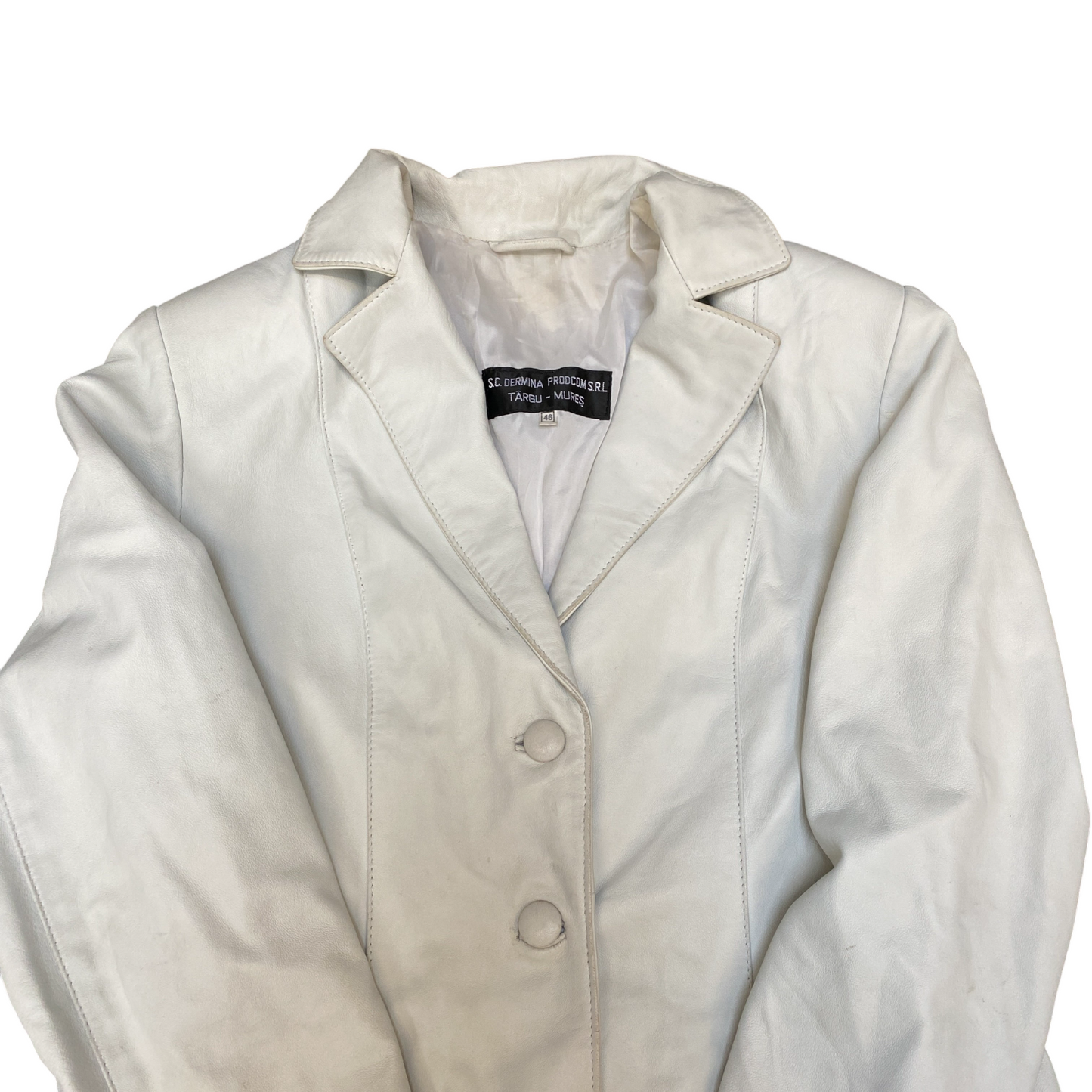 Târgu Mureș Romania Leather Blazer Jacket Womens Medium White Single Breasted