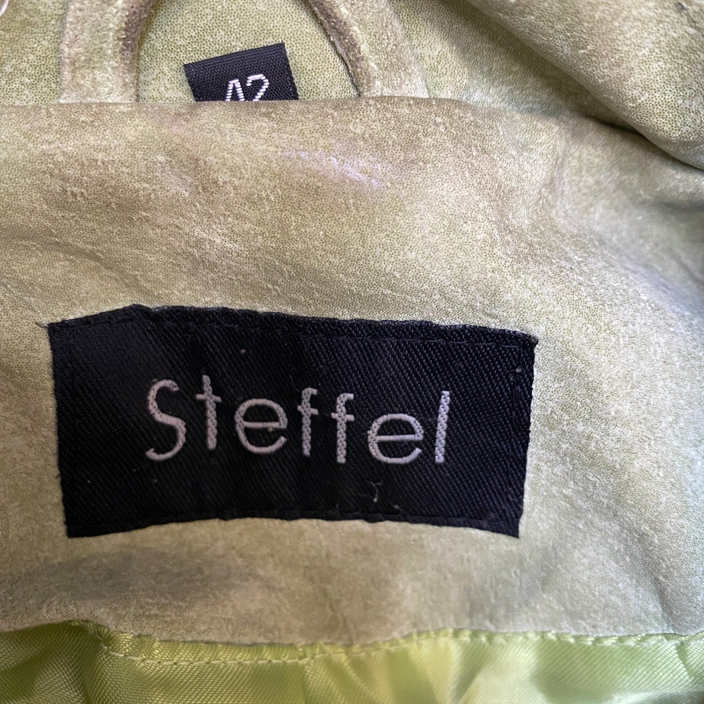 Steffel Real Leather Blazer Jacket Womens M Green Notch Lapel Single Breasted