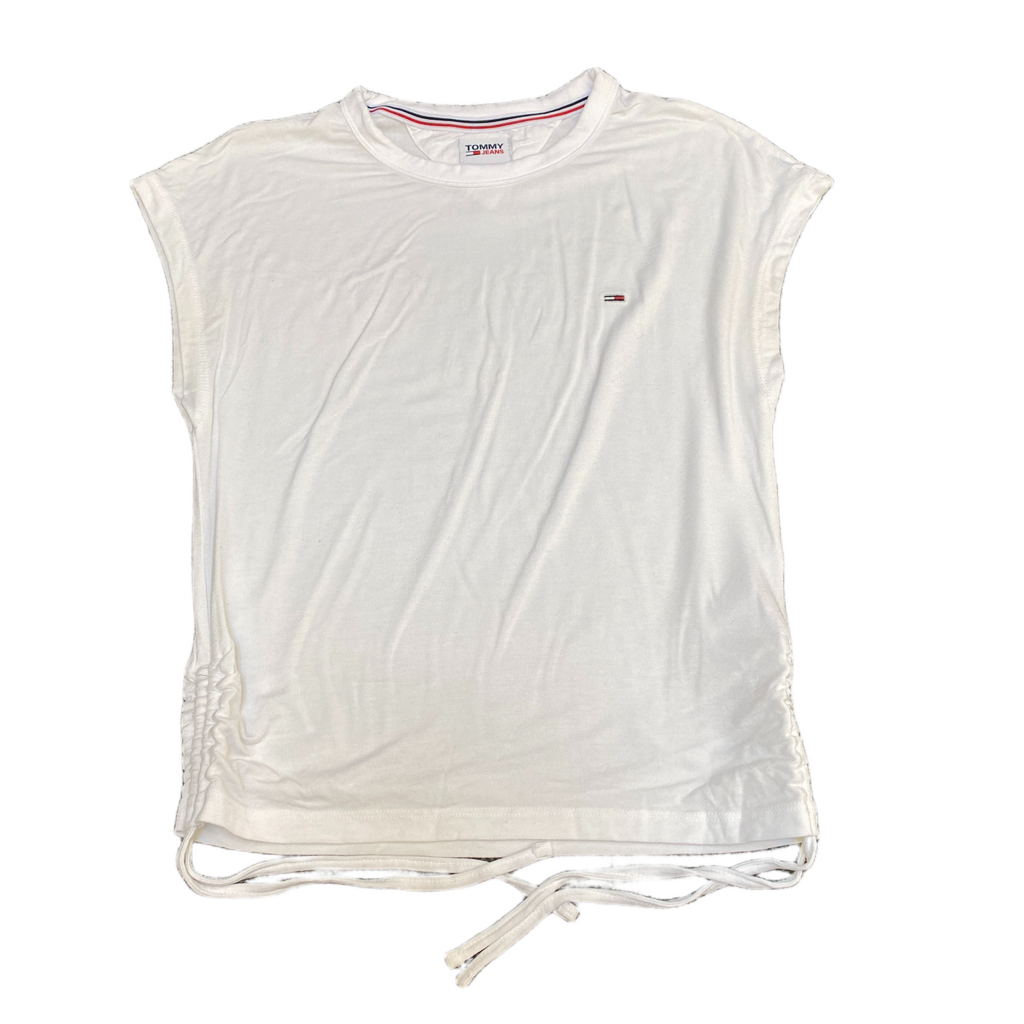 Tommy Hilfiger Shirt Womens Small White Stretch Drawcord Hem Sleeveless Tee