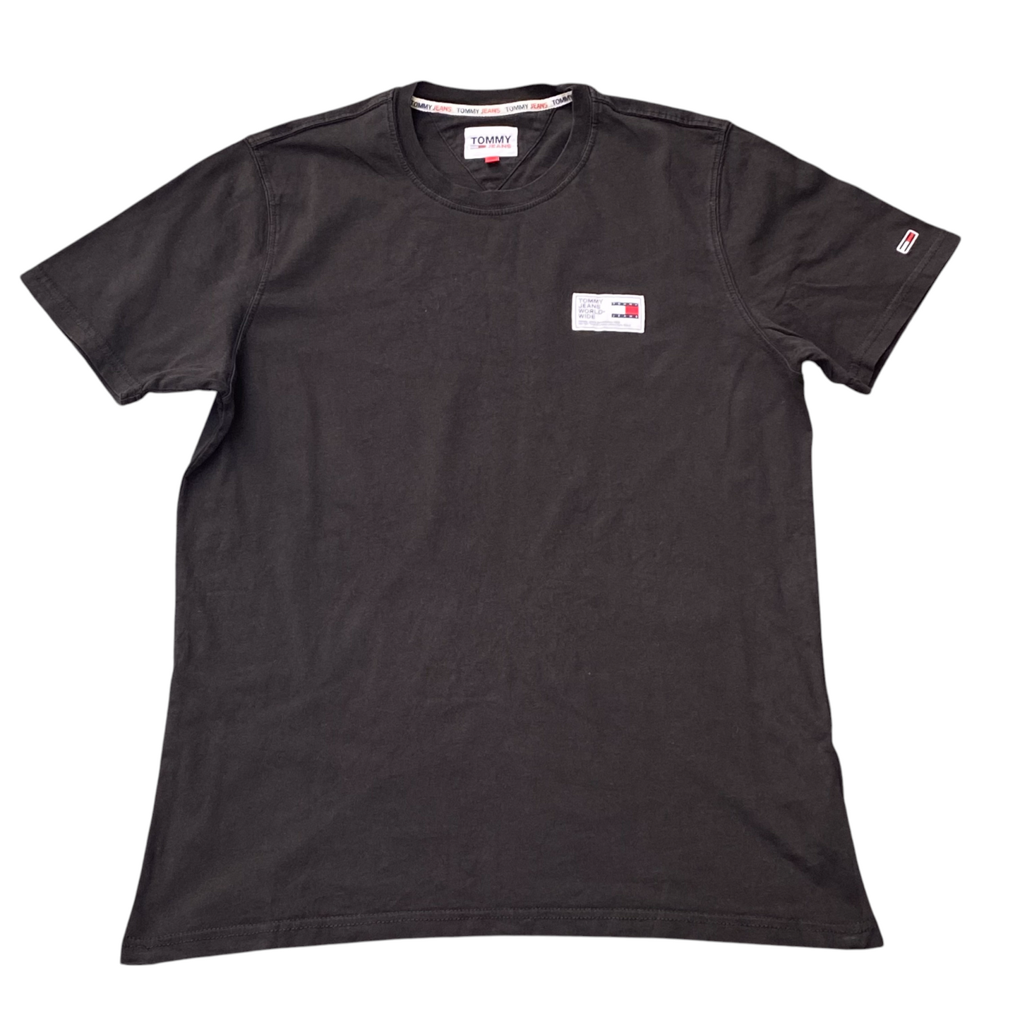 Tommy Jeans T Shirt Mens L Black Short Sleeve Logo Patch Crew Neck Pullover Tee