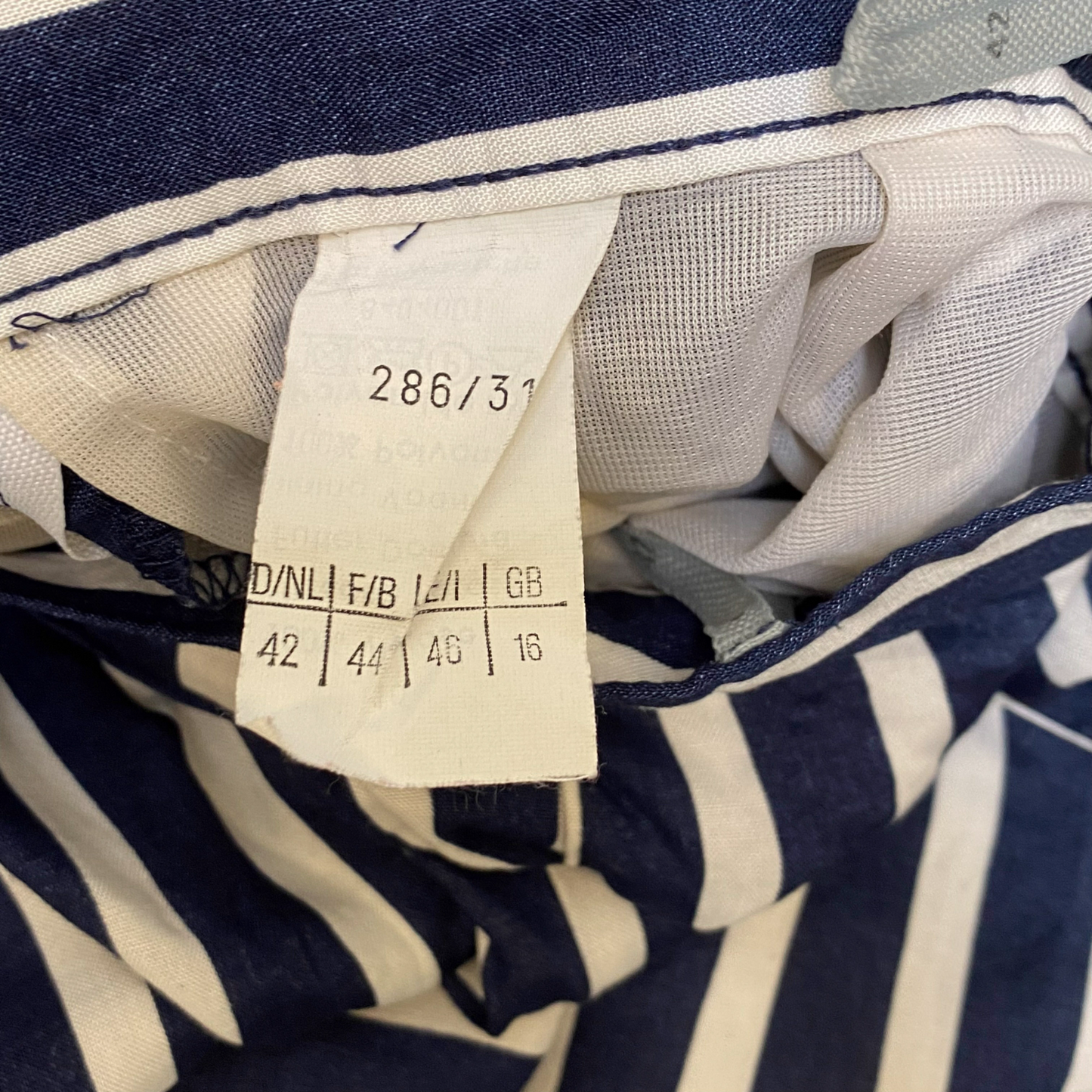 Womens A Line Skirt L White & Blue Striped Pleated Side Zip Knee Length Pocket