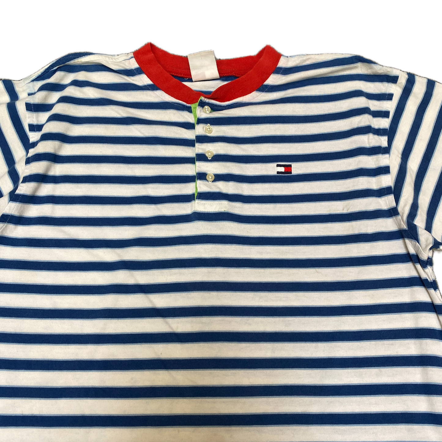 Tommy Hilfiger Polo Shirt Mens S White Blue Striped Side Slit Golf Performance