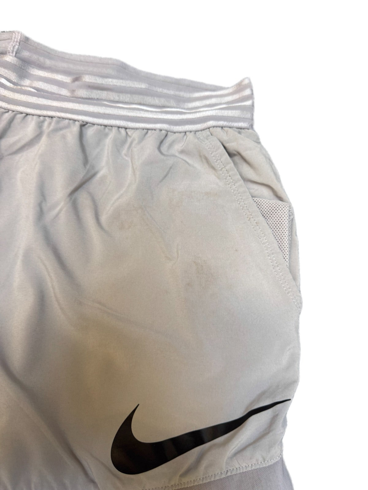 Nike Dri-FIT Running Shorts Womens Medium 30" Waist Grey Swoosh Logo Performance