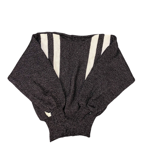 Jumper Womens Large Black White Stripes Knit Long Sleeve Ribbed Hem Pullover