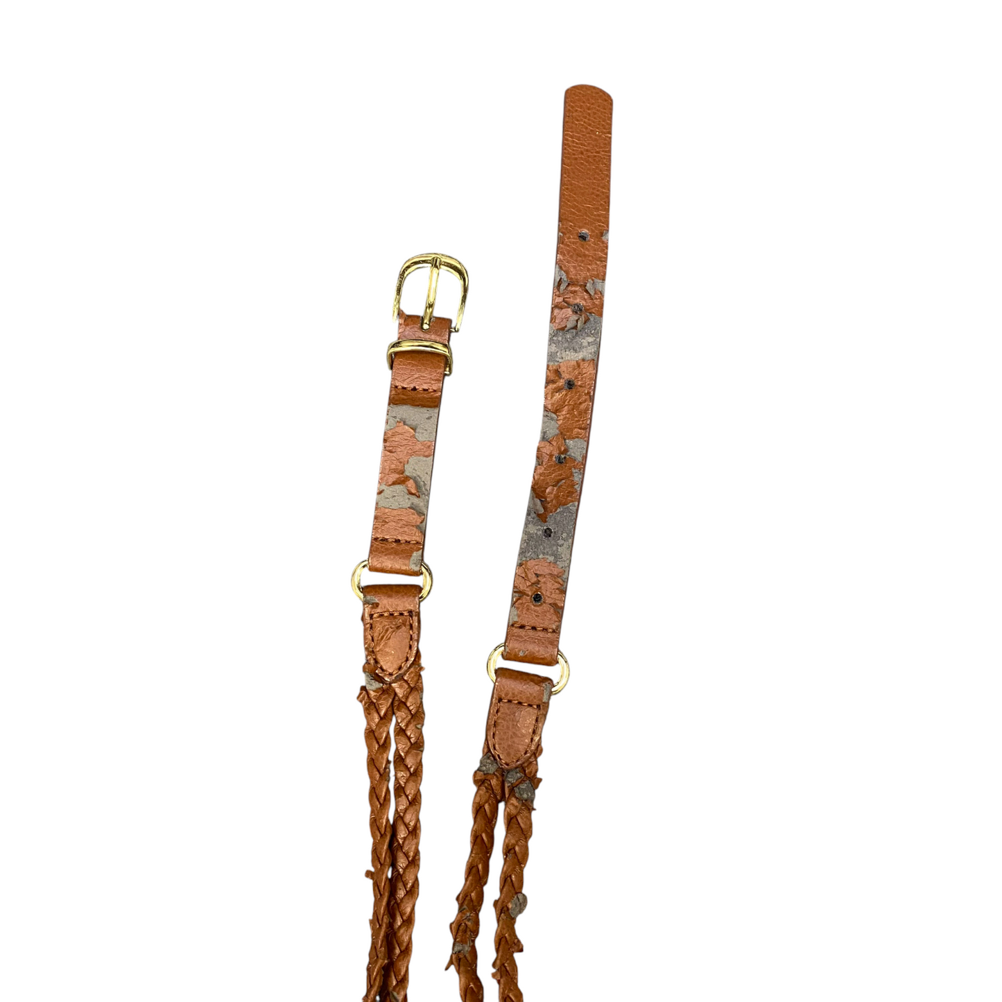 Womens Thin Waist Belt Brown Beaded Leather Adjustable Pin Buckle Size 39.5 in