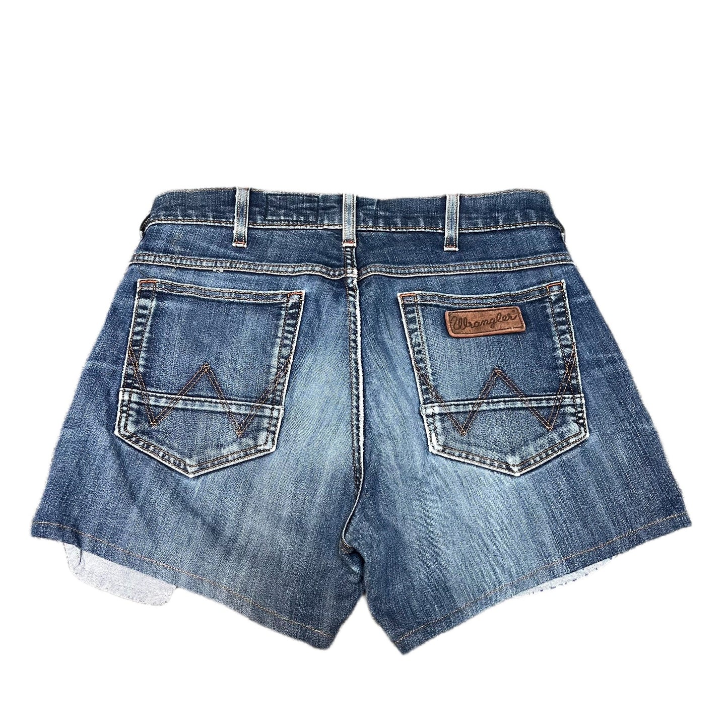 Wrangler Greensboro Denim Shorts Fits as Womens Large 31" Waist Blue Whiskered