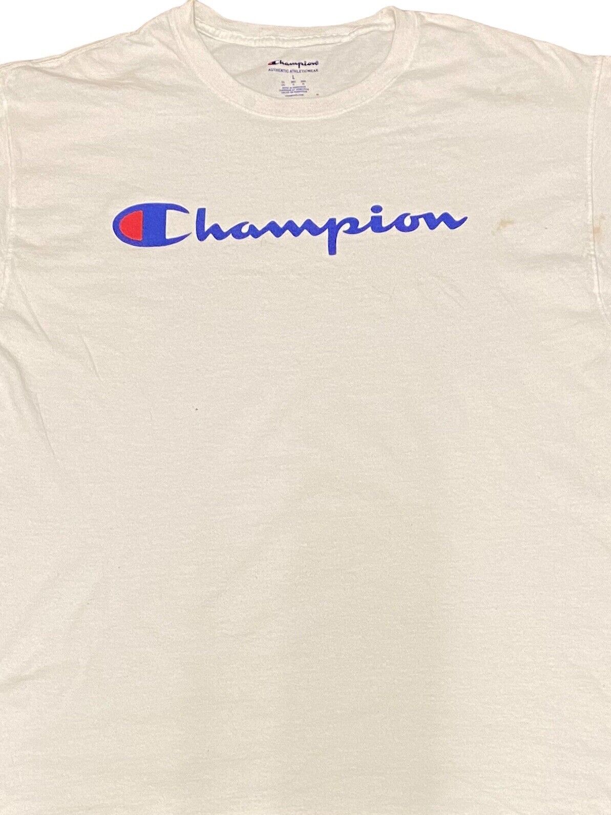 Champion T-Shirt White Mens L Chest Logo