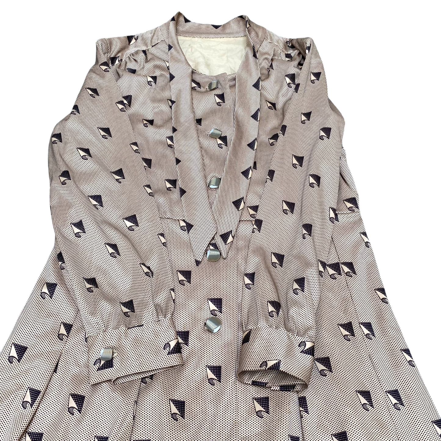 Womens Maxi Dress S Cream Polka Dot Long Sleeve Round Neck Button Front Outdoor