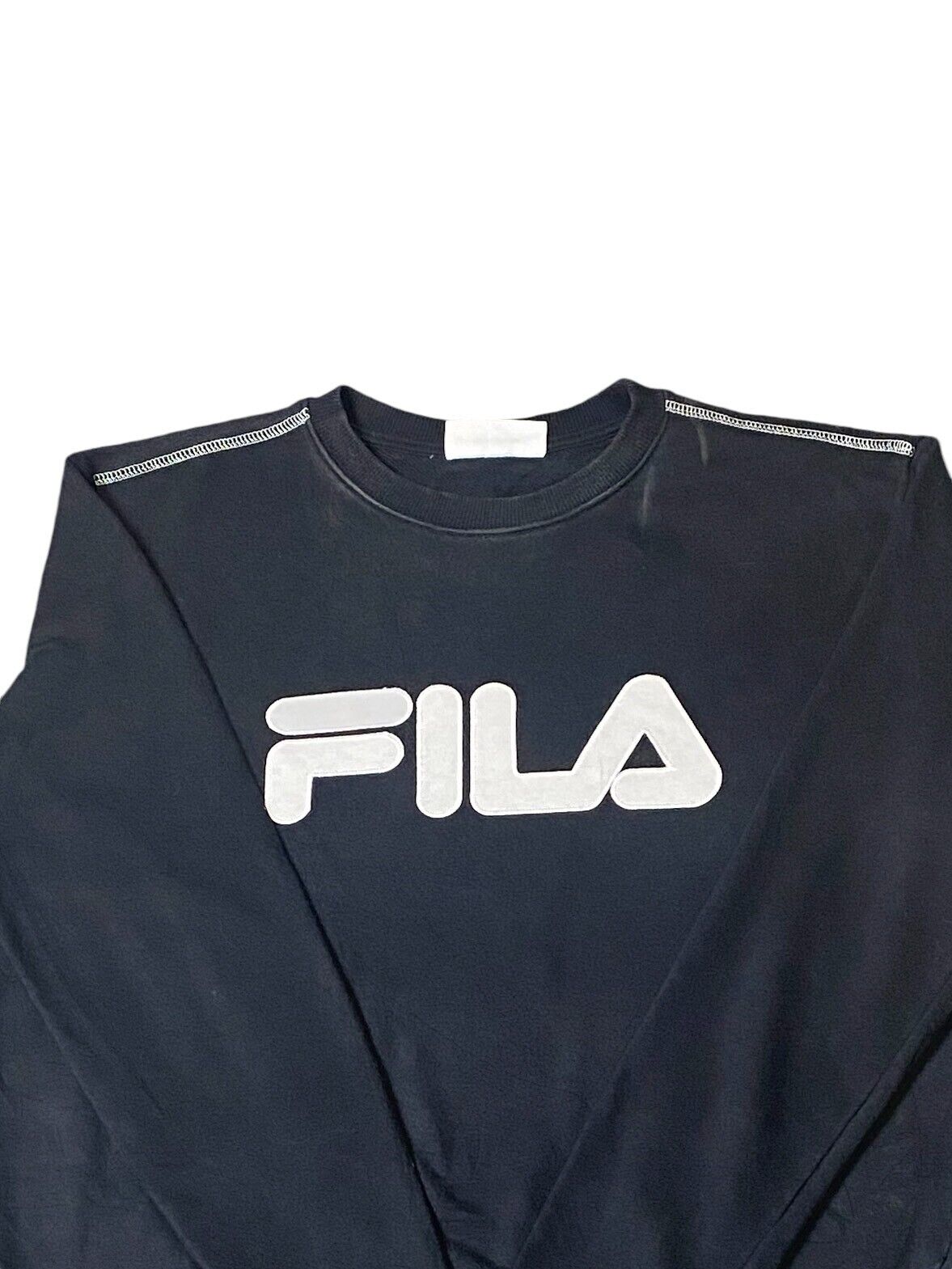 Fila Sweatshirt Men's L Black Crew Neck White Logo Long Sleeve Casual Pullover