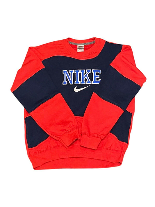 Nike Reworked Sweatshirt Mens Medium Red Blue Spellout Logo Crew Neck Vtg Y2K
