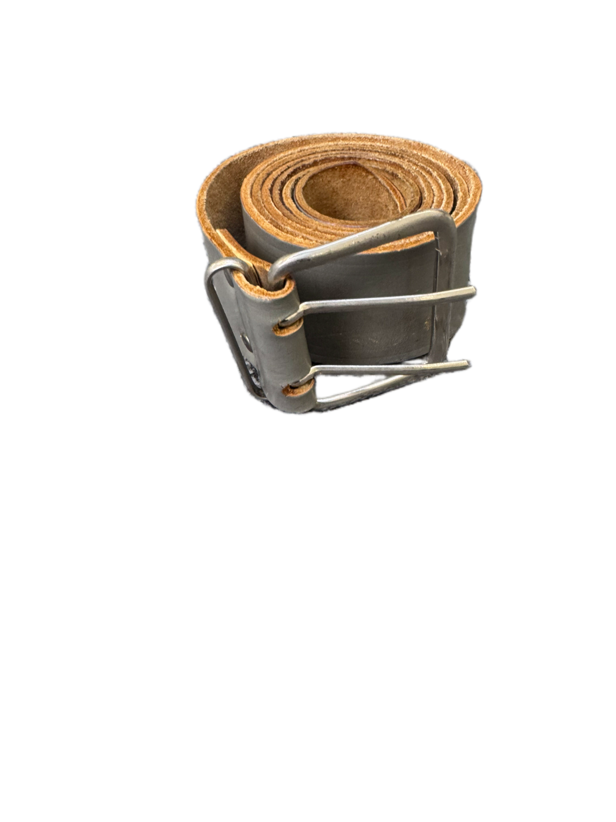 Waist Belt Mens Grey Leather Adjustable Silver Double Pin Buckle 40.5 inches