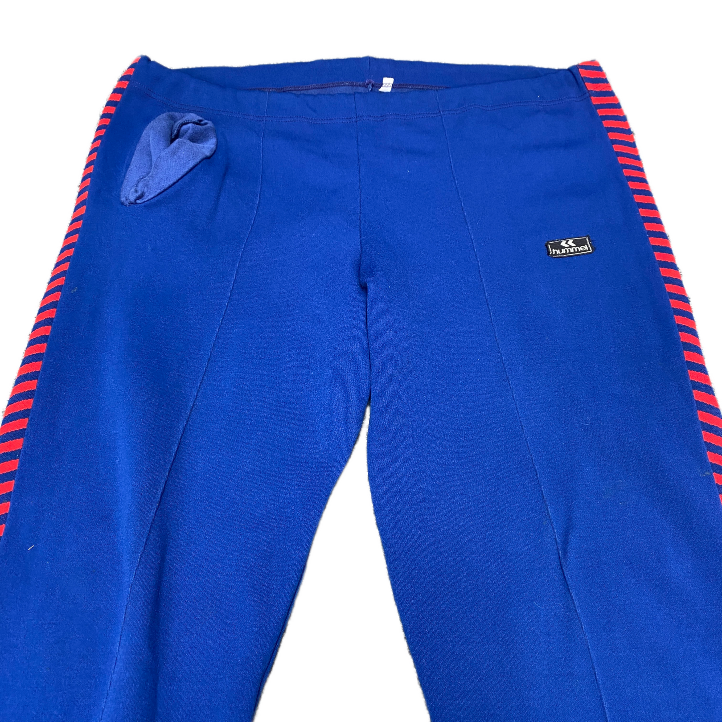 Hummel Joggers Fits as Womens 39" Waist Blue Red Stirrup Athletic Track Trouser