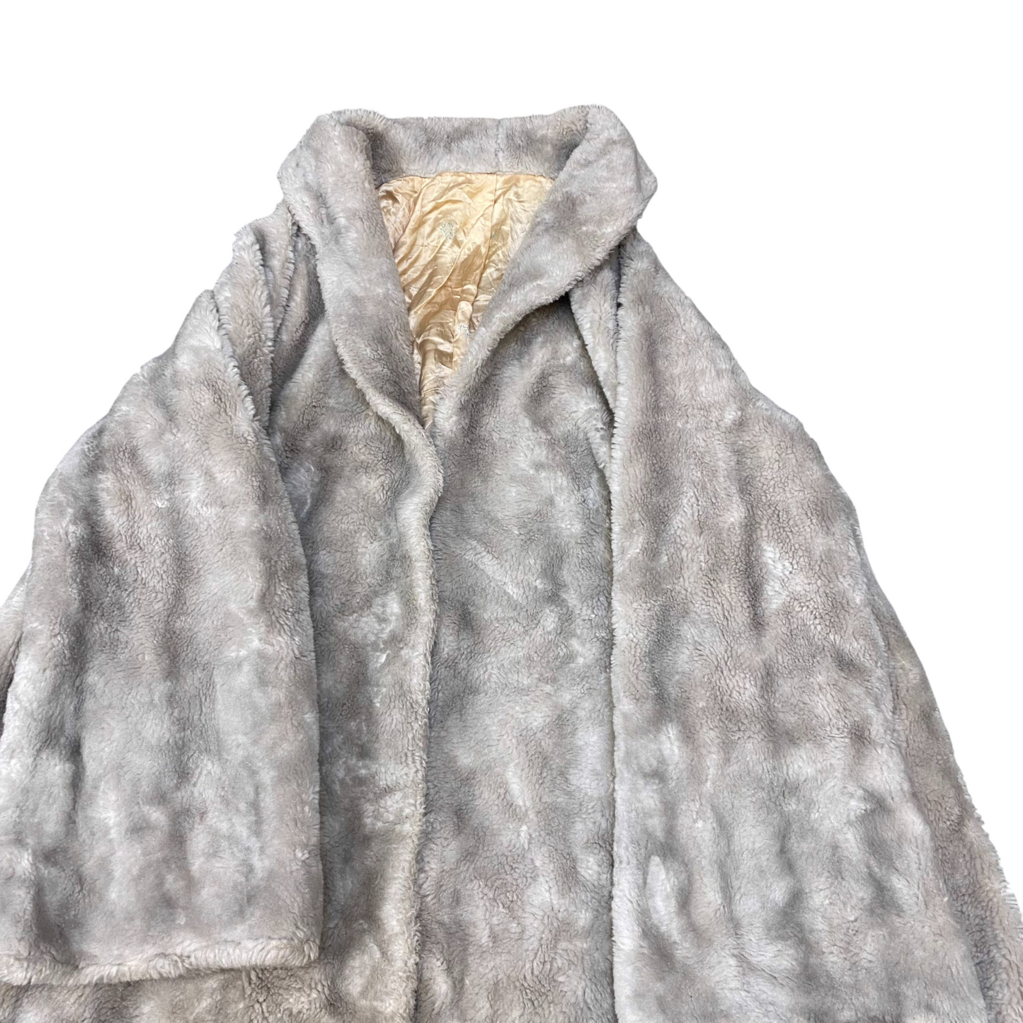 Womens Genuine Faux Fur Coat Medium Grey Cozy Warm Long Sleeve Shawl Open Front