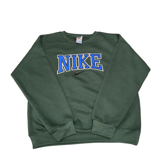 Nike Reworked Sweatshirt Mens Small Green Embroidered Spellout Logo Vintage Y2K