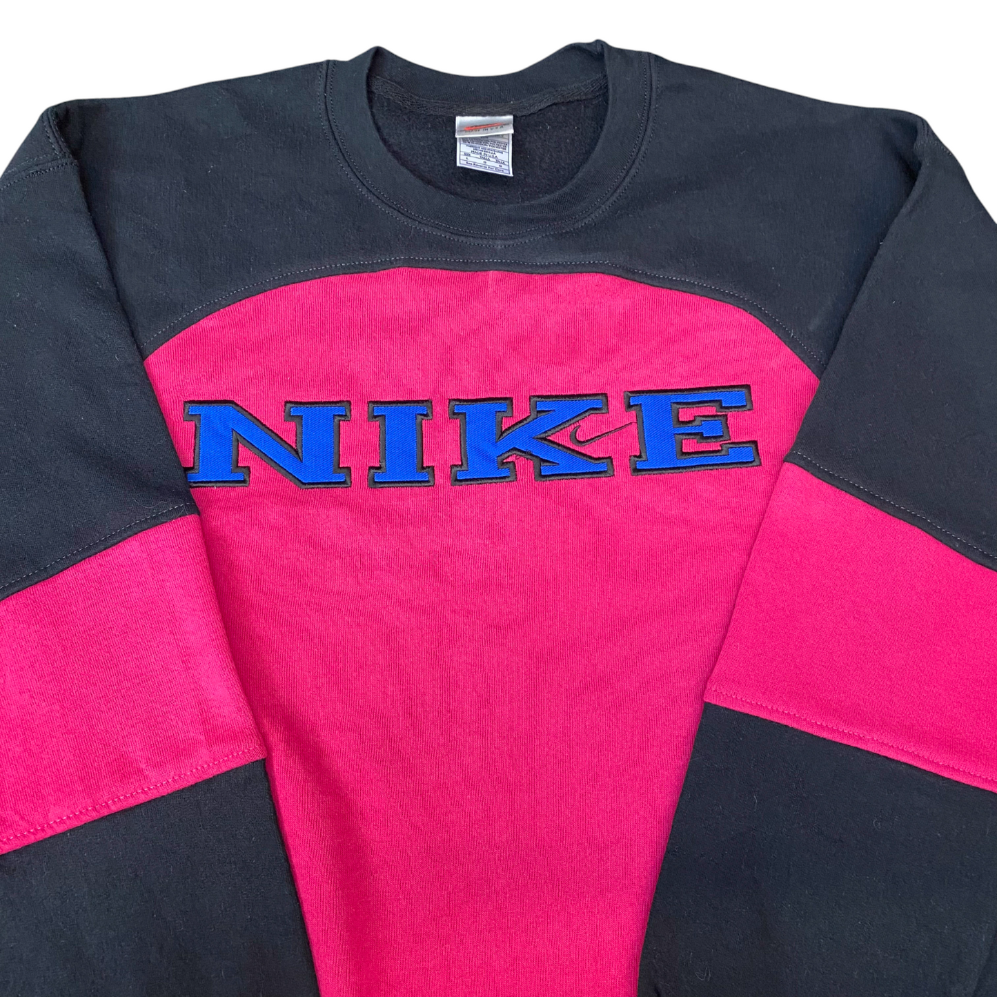 Nike Reworked Sweatshirt Mens L Pink Black Embroidered Spellout Logo Vintage Y2K