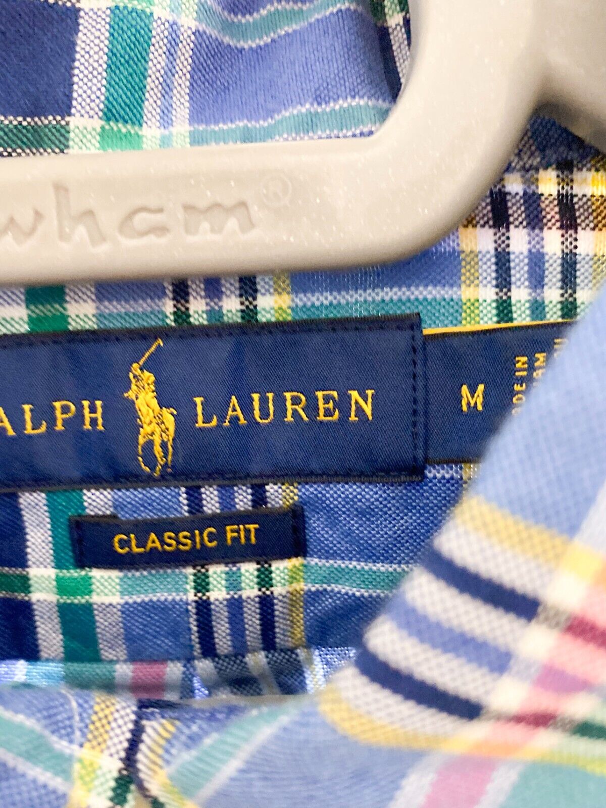 Ralph Lauren Shirt Mens Medium Blue Plaid Classic Fit Small Brown Polo Pony Logo