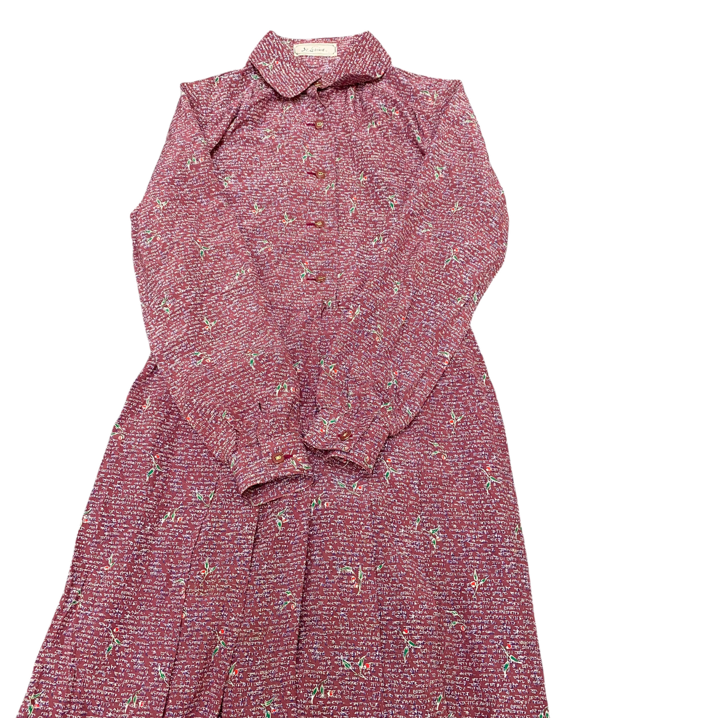 St. Lorian Midi Dress Womens M Brown Floral Long Sleeve Collared Button Front