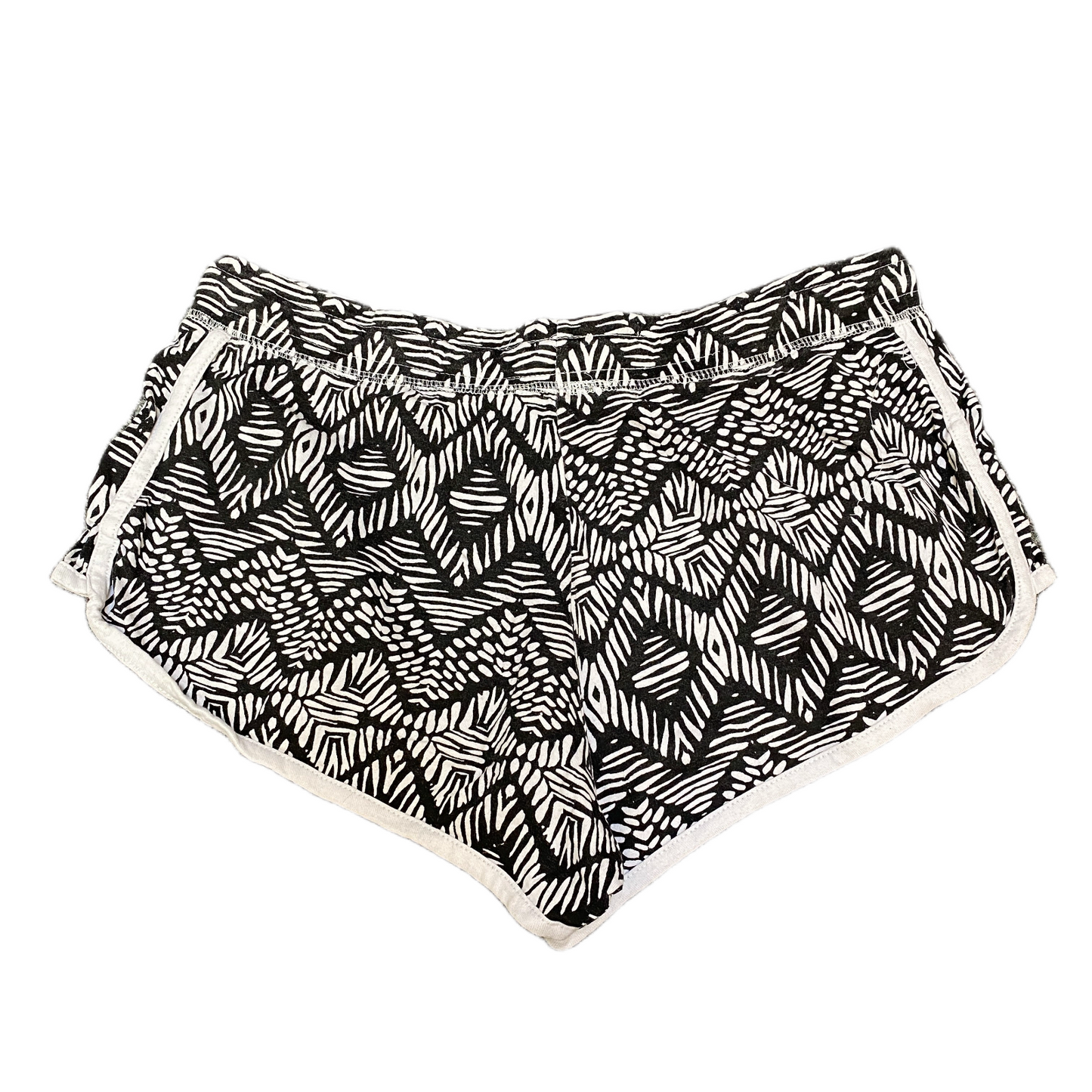 Running Sprinter Shorts Womens L 30" Waist Black White Patterned Gym Dolphin Hem