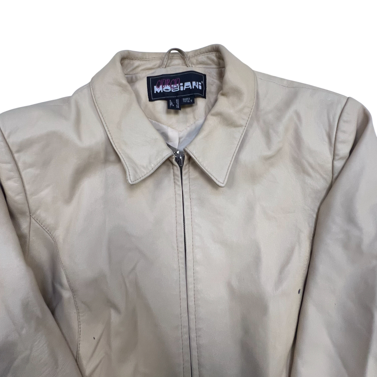 Giorgio Mobiani Faux Leather Jacket Womens Medium Beige Lined Collared Full Zip