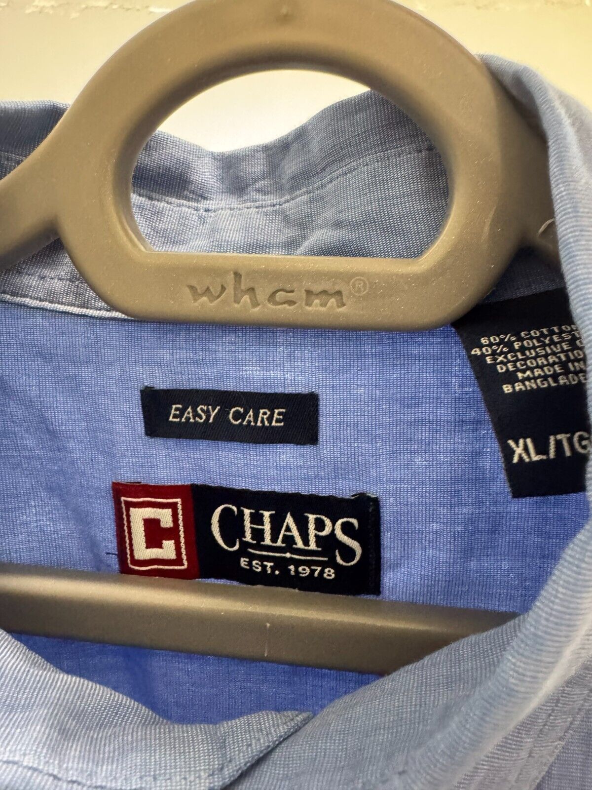 Chaps Shirt Men XL Blue Cotton Easy Care Logo Tag Long Sleeve Casual Button Down