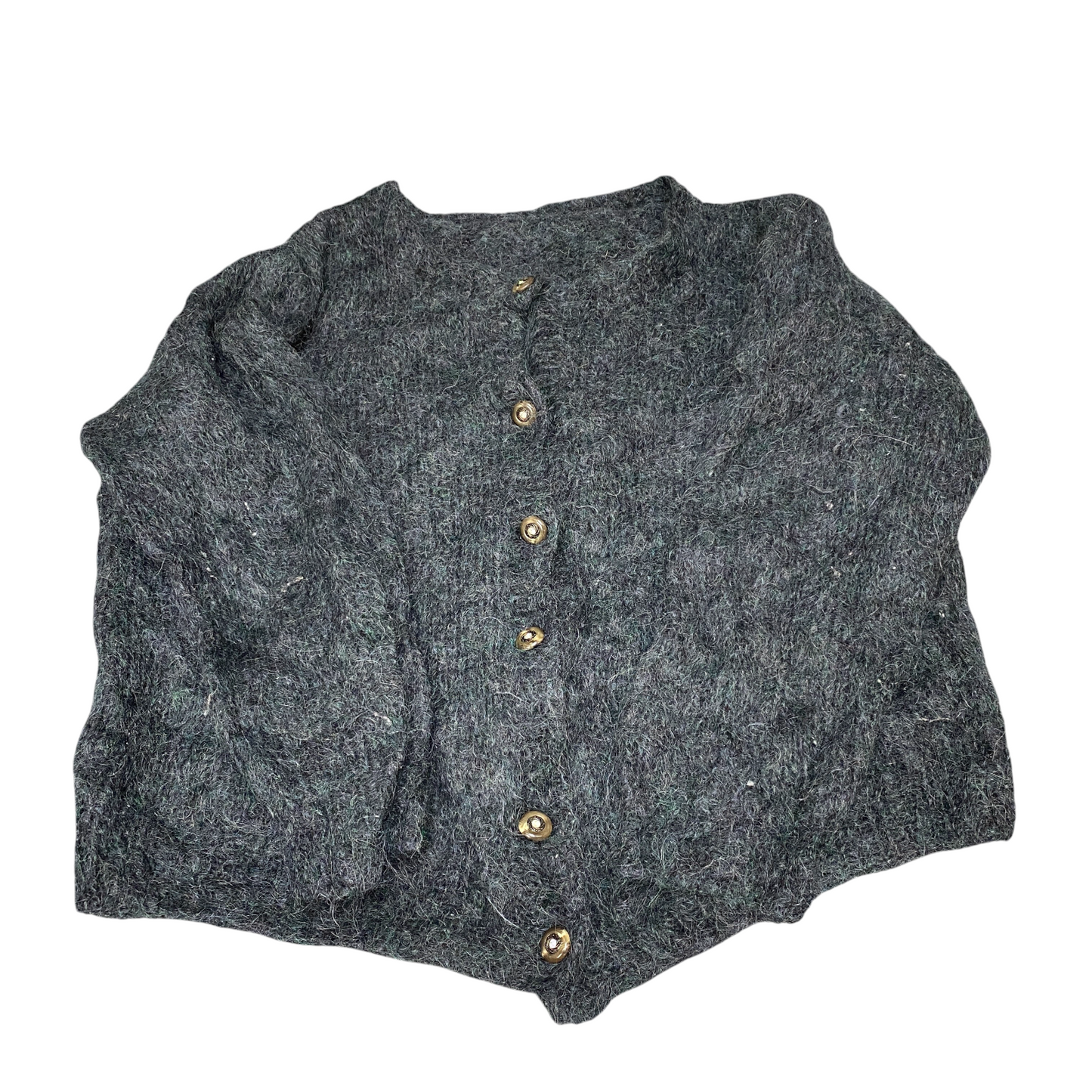 Womens Cardigan Jumper Large Grey Fuzzy Mohair Knit Long Sleeve Button Front