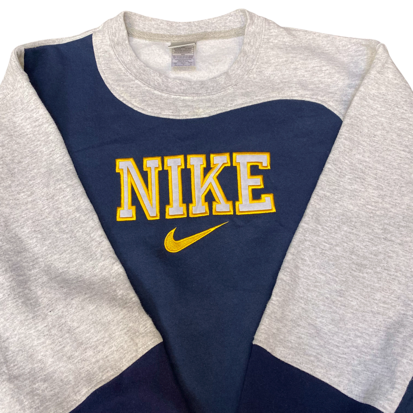 Nike Reworked Sweatshirt Mens M Blue Grey Embroidered Spellout Logo Vintage Y2K