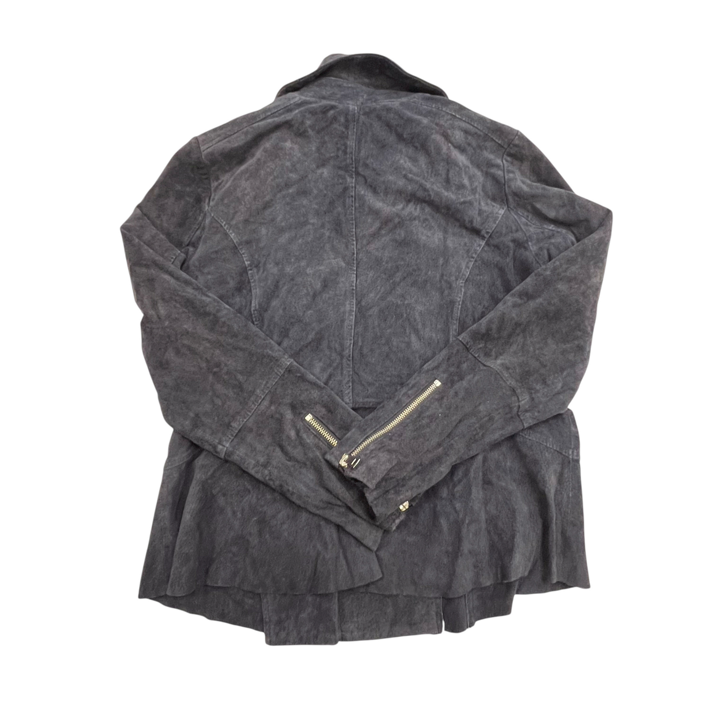 Yessica C&A Suede Leather Biker Jacket Womens M Navy Collared Asymmetrical Zip