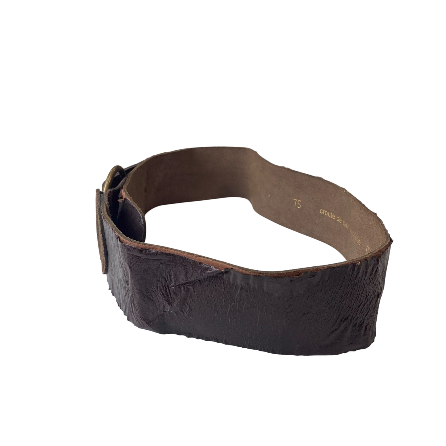 Womens Waist Belt Brown Split Cowhide Leather Gold Tone Ring Buckle 31 in